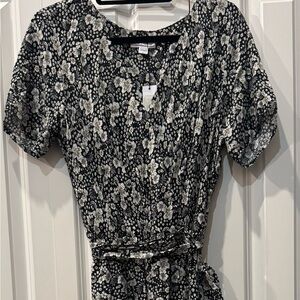 Anthropologie Velvet by Graham & Spencer Black and White Floral Wrap Midi Dress